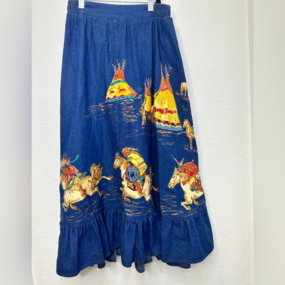 Vintage Andrea Sport Western hand painted Maxi Skirt length 33 waist 12in flat - Picture 3 of 6